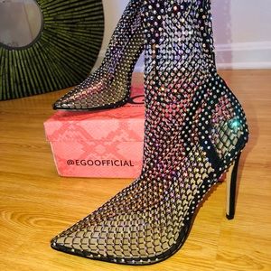 EGO Ankle Fishnet Sock Sparkly Boots
